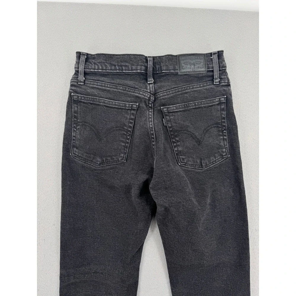 Levis Wedgie Skinny High Rise Black Jeans Raw Hem Button Fly Womens 27 (27x26)
